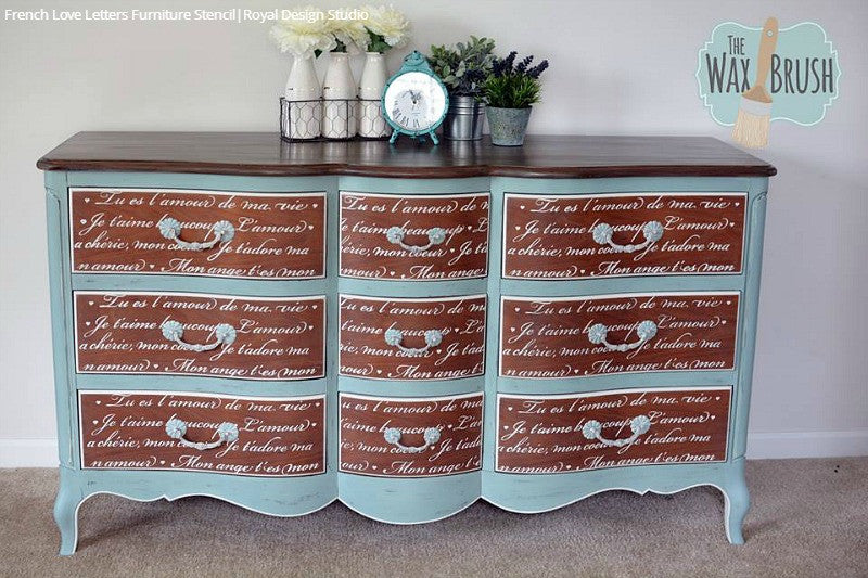 French Love Letters Furniture Stencil | Stenciling for DIY Home Decor