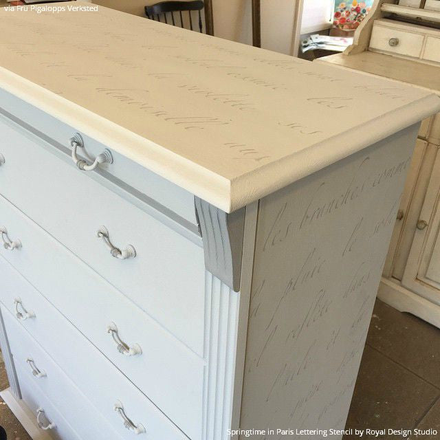 Shabby Chic Painted Furniture DIY Project - Springtime in Paris Lettering Stencils - Royal Design Studio