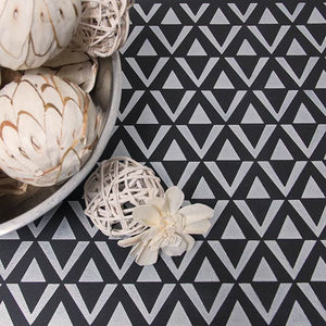 Black and White Table Top Makeover using Modern and Geometric Furniture Stencils