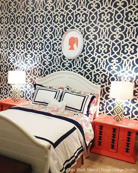 Elegant girls room or teens room decor - DIY Wall Stencils - Moroccan Stencils - Royal Design Studio