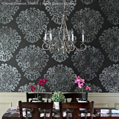 Large Trellis Wall Stencil | Acanthus Damask Wall Stencil for DIY Wallpaper
