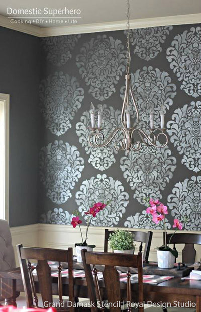 Large Trellis Wall Stencil | Acanthus Damask Wall Stencil for DIY Wallpaper