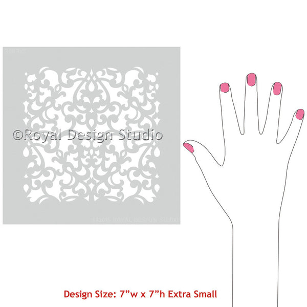Designer Craft Stencils for Painting Small DIY Projects - Donatella Damask Craft Stencils - Royal Design Studio