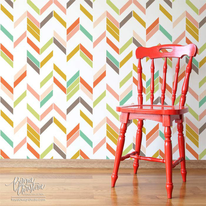 Modern Herringbone Shuffle Wall stencil by Bonnie Christine for Royal Design Studio