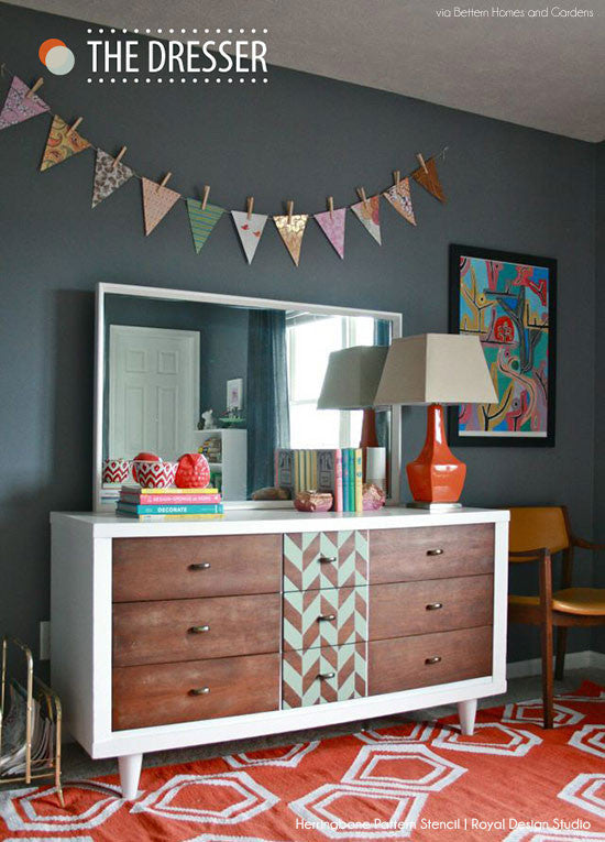 Herringbone Pattern Wall Stencils
