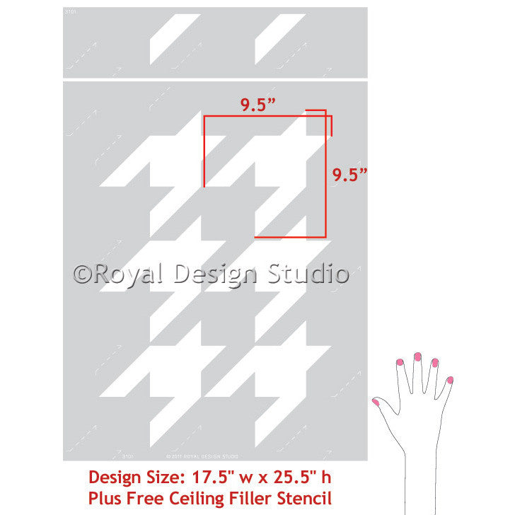 Classic, Retro, or Modern Houndstooth Pattern Allover Wall Stencils for DIY Home Decor Decorating - Royal Design Studio