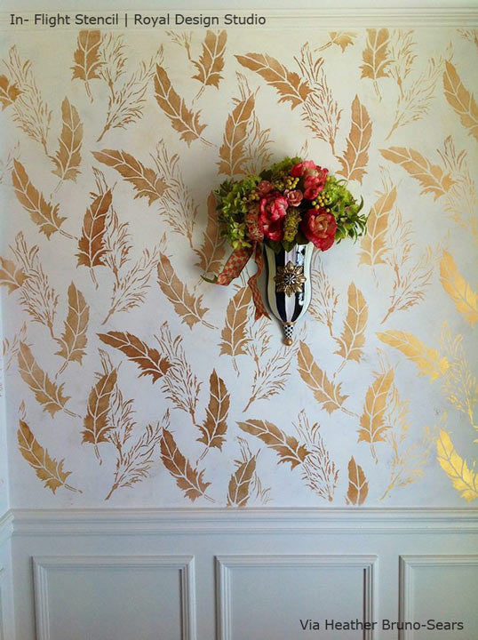 Delicate Allover Feather Pattern Wall Stencils for African Tribal Home Decor - Royal Design Studio