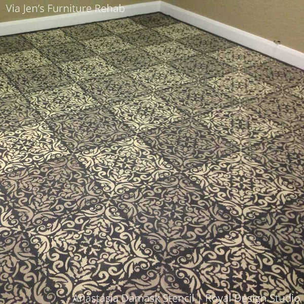 European Damask Wall Stencils for Floors & DIY Tile