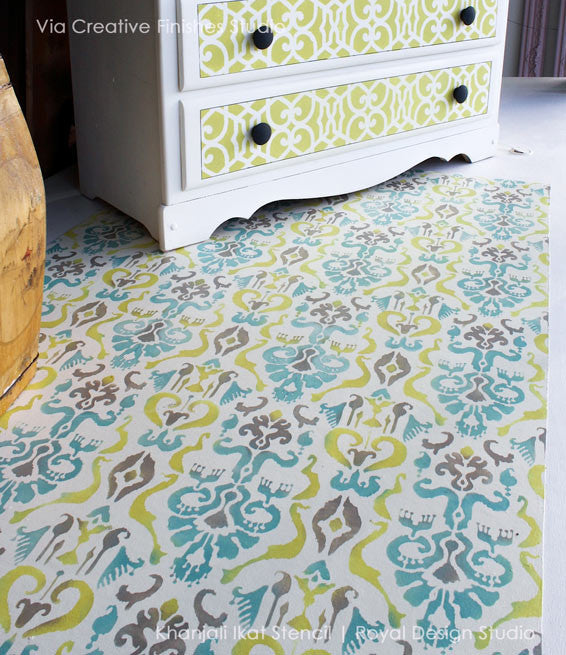 Turkish, Indian, Oriental, Indonesian Designs - Classic and Exotic Ikat Floor Stencils for Decorating - Royal Design Studio