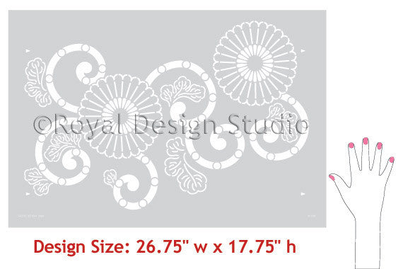 Oriental and Asian Design and Decor - Swirls and Flower Wall Stencils - Royal Design Studio