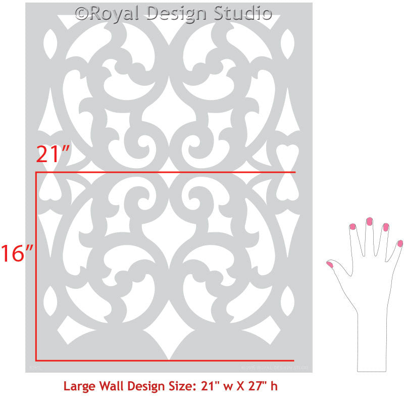 Stenciled Wall with Exotic Trellis Patterns and Colorful Paint - Mansion House Grille Trellis Wall Stencils - Royal Design Studio