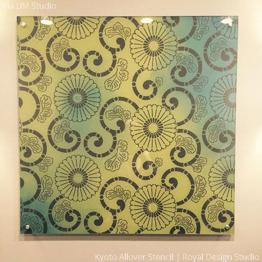 Colorful Wall Art with DIY Wall Stencils - Kyoto Allover Flower Patterns - Royal Design Studio