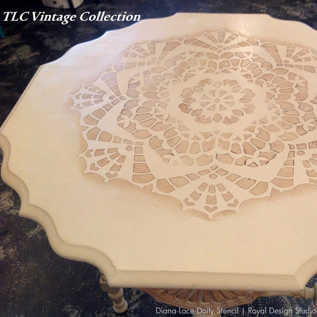 Painted Furniture DIY Projects with Feminine Lace Patterns and Lace Stencils