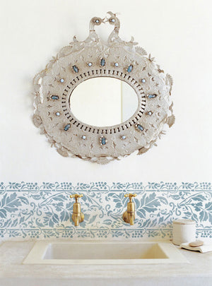 Painting a Border on a Wall - Leaves Brocade Border Stencil in Bathroom Makeover - Royal Design Studio Wall Stencils