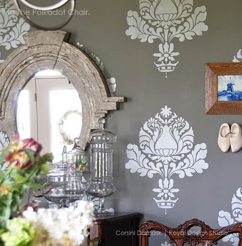 Italian Design and Victorian Home Decor - Corsini Damask Wall Painting Stencils for DIY Custom Wallpaper Look - Royal Design Studio