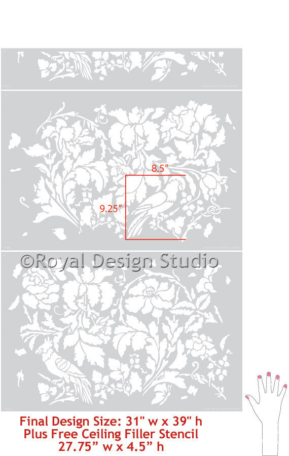 French Floral Damask Wall Pattern Stencil | Romantic Allover Stencil ...