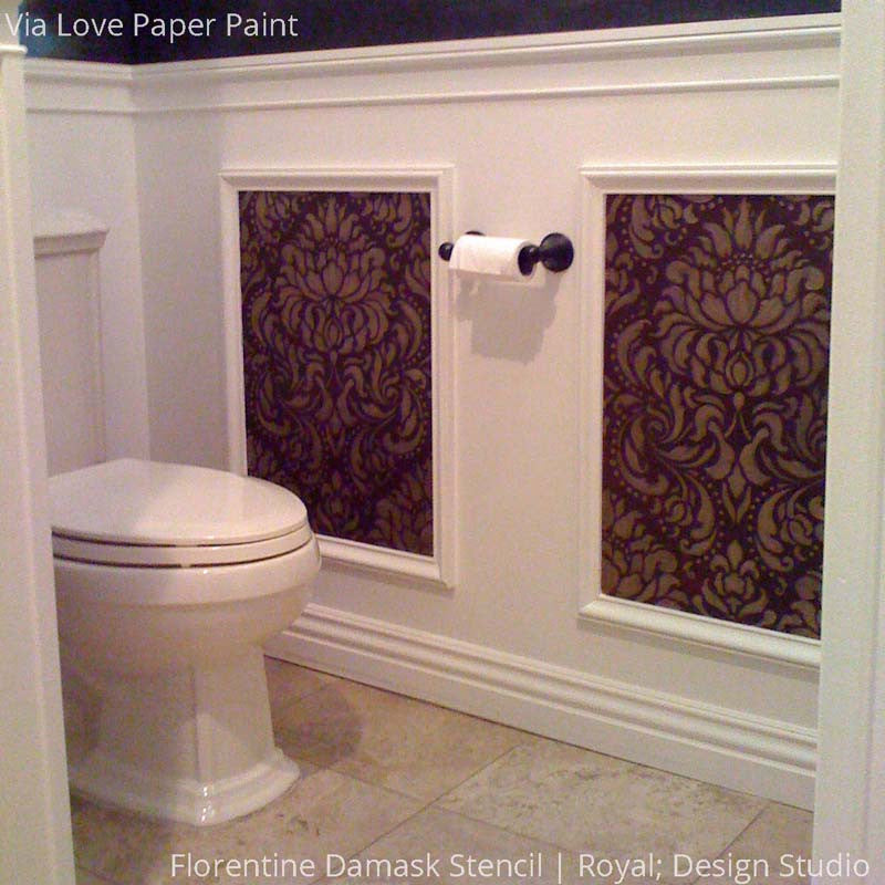 Stenciling Wall Art in Bathroom Decor - Florentine Damask Wall Stencils - Royal Design Studio