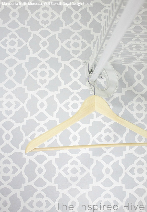 Painted Closet Makeover - Stenciled Wallpaper Patterns - Royal Design Studio