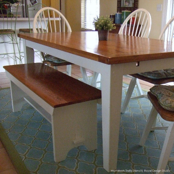 DIY Painted Floor Rug with Marrakesh Trellis Moroccan Floor Stencils by Royal Design Studio