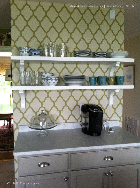 DIY Tile Kitchen Backsplash - Marrakesh Trellis Moroccan Wall Stencils by Royal Design Studio