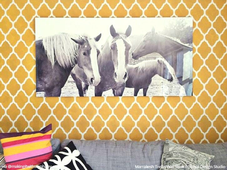 Boho Chic Decorating - Bohemian Moroccan Trellis Wall Stencils for Painting - Royal Design Studio