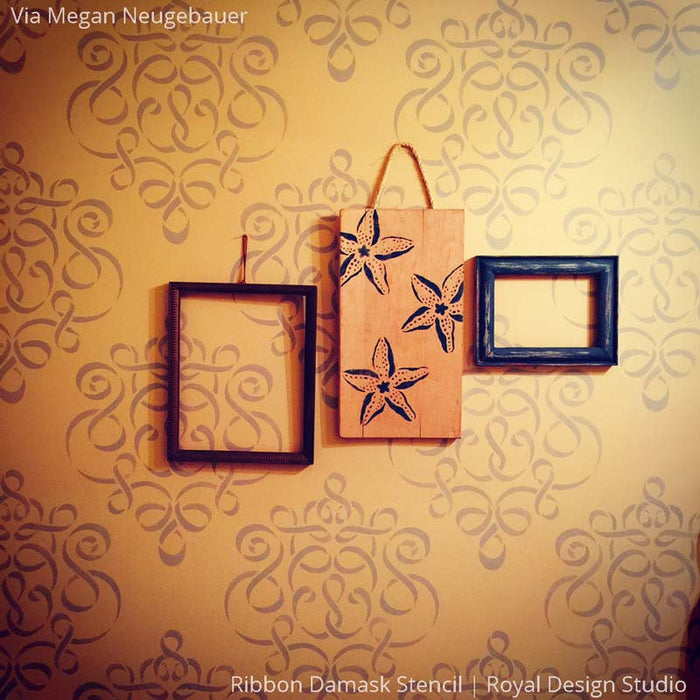 Wall Stencil | Small Ribbon Damask Stencil