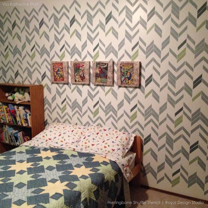 Herringbone Shuffle Wall Stencil