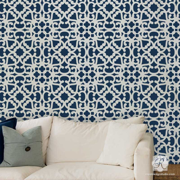 DIY Exotic Home Decor using Modern Moroccan Lace Wall Stencils for Easy Painting