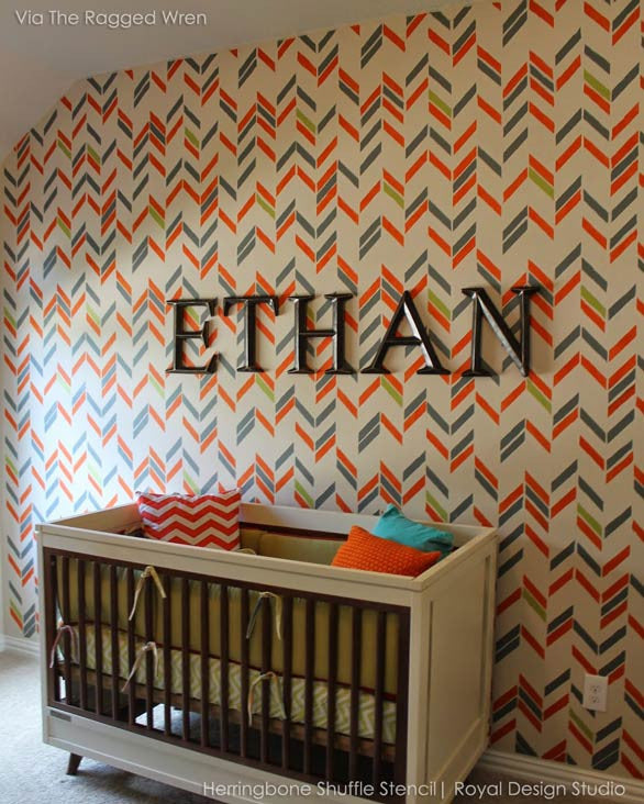 Herringbone Shuffle Wall Stencil