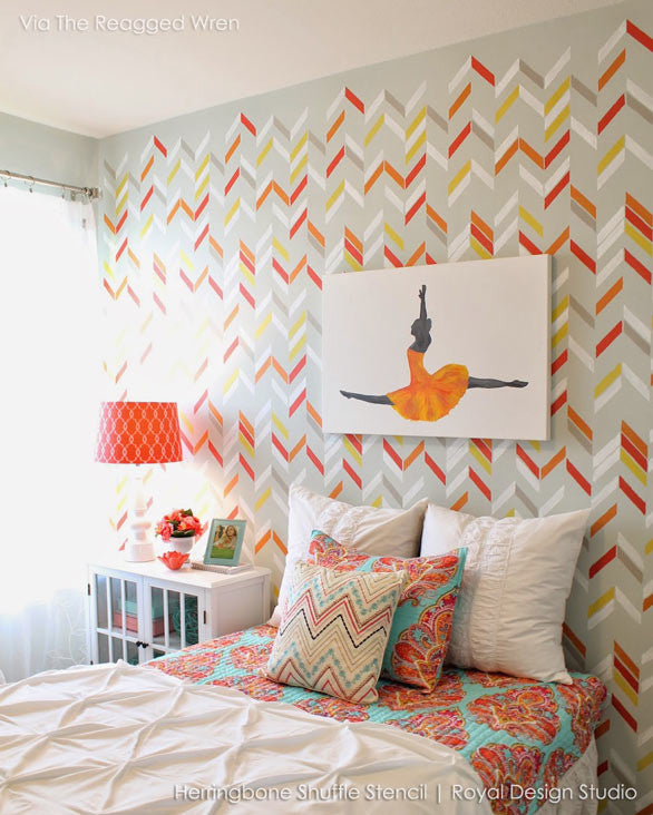 Herringbone Shuffle Wall Stencil