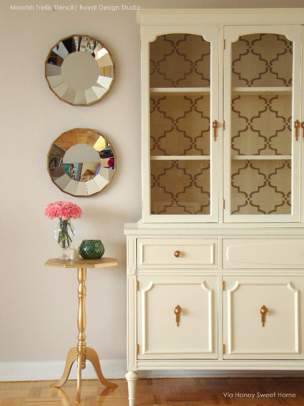DIY Painted Cabinet Hutch - Moorish Trellis Furnitrue Stencils by Royal Design Studio