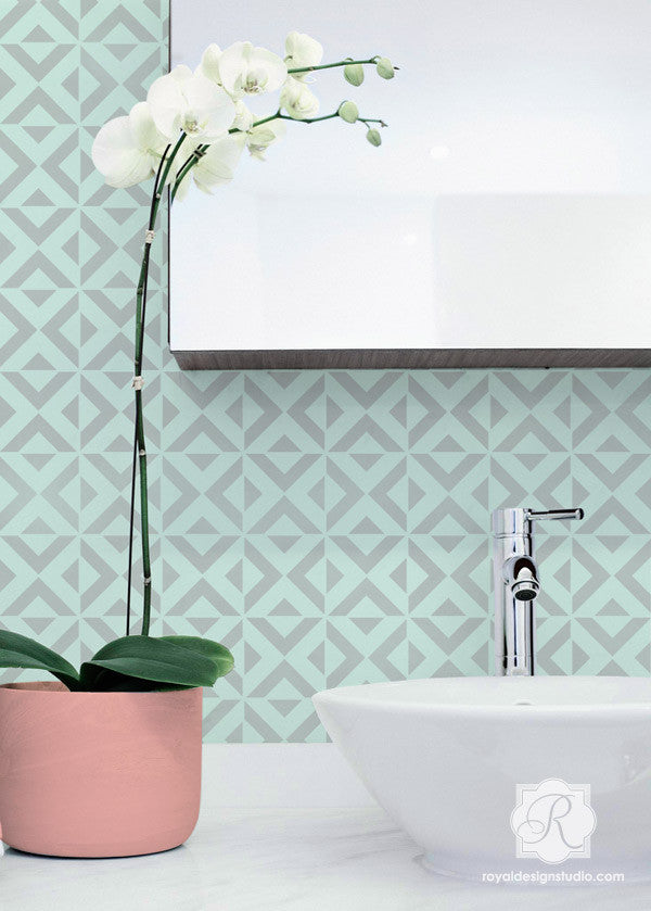 Contemporary Home Decor and Wallpaper Look using All the Angles Moroccan Wall Stencils - Royal Design Studio