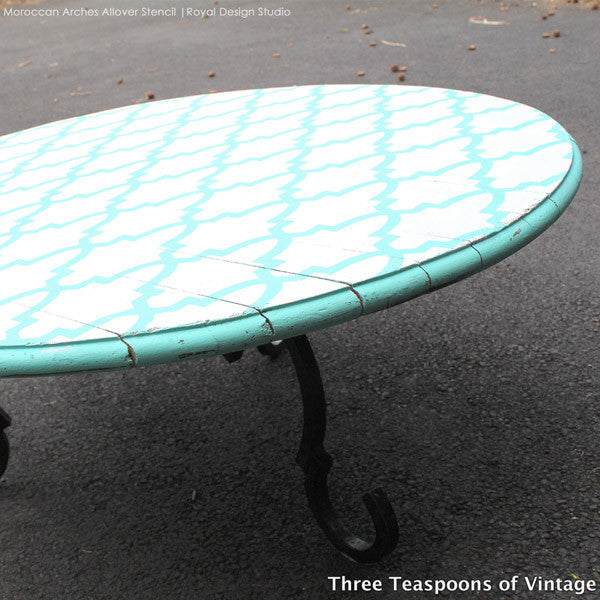 DIY Painted Furniture and Table Makeover with Moroccan Arches Furniture Stencils - Royal Design Sudio
