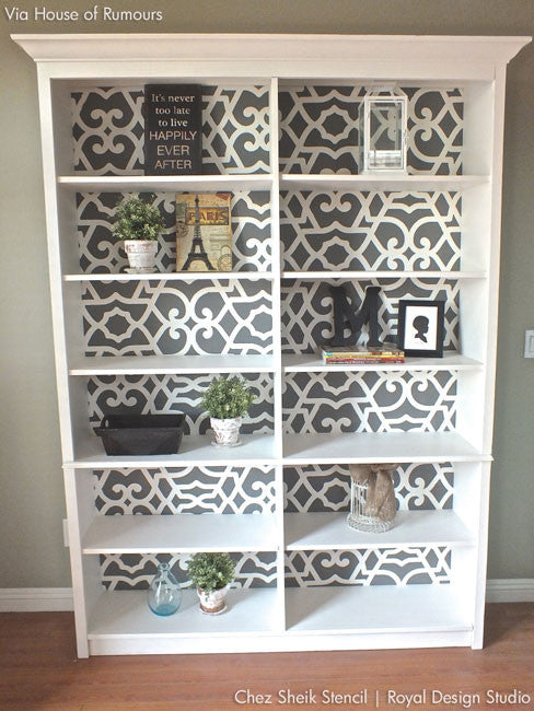 Stencil a Bookcase with Moroccan Patterns and Furniture Stencils