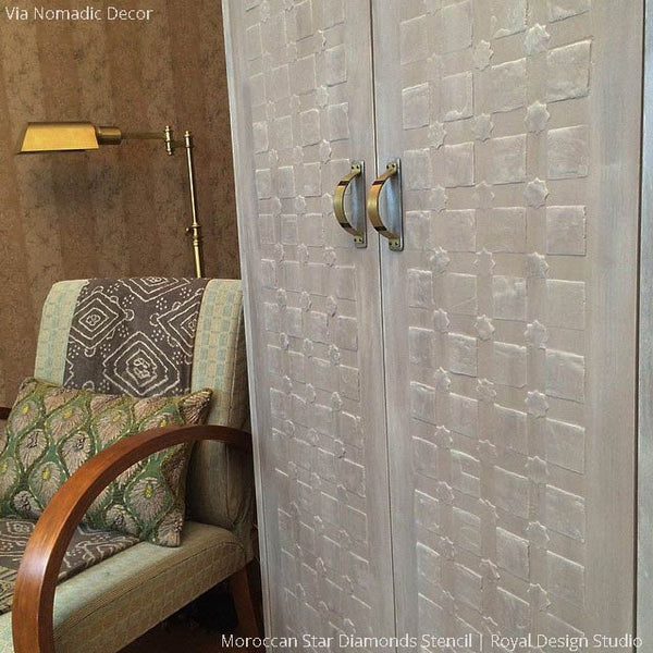 Embossed Design and Raised Pattern on Furniture using Moroccan Stencils - Royal Design Studio