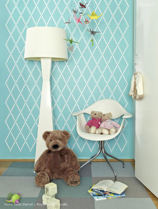 Modern and Geometric Designs for Walls - Royal Design Studio Dotted Diamond Harlequin Wall Stencil