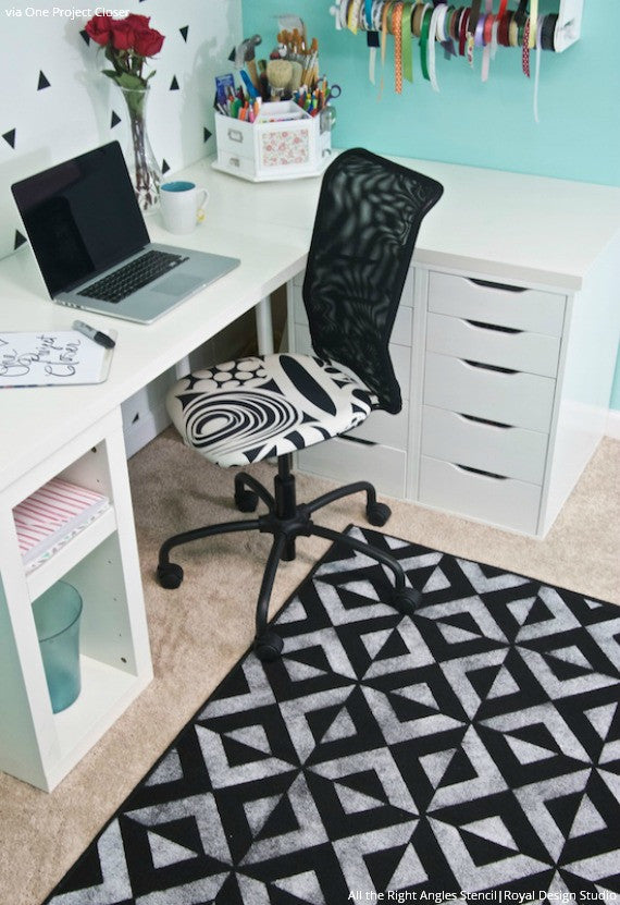 DIY Painted Floor Rug using All the Angles Moroccan Geometric Stencils - Royal Design Studio