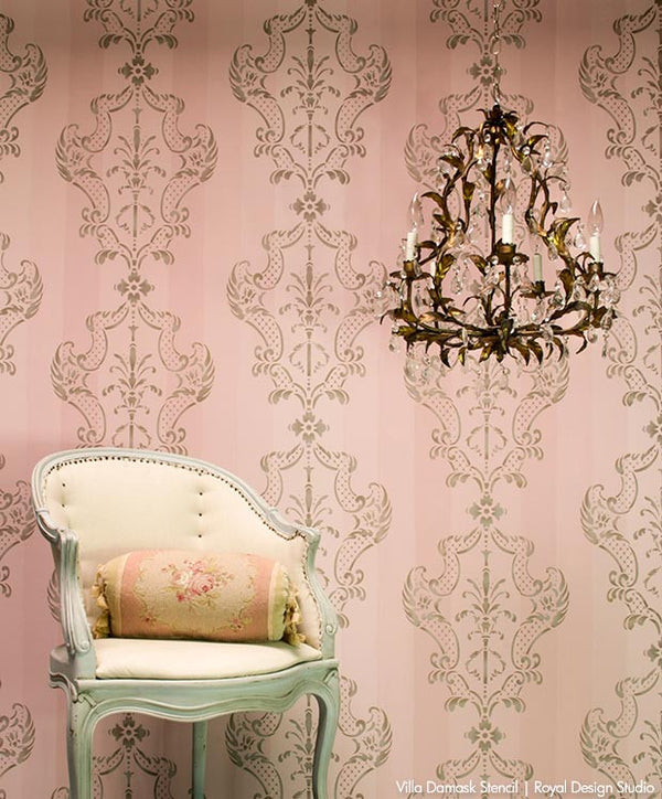 Large Damask Wall Stencils for DIY Italian Home Decor