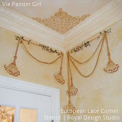 European Lace Corner Ceiling Stencils for Classic DIY Decorating - Royal Design Studio