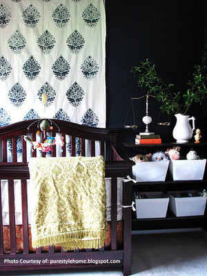 DIY Painted Fabric Curtains and Wall Art - Royal Design Studio Indian Paisley Wall Stencils for Chic Nursery Decor