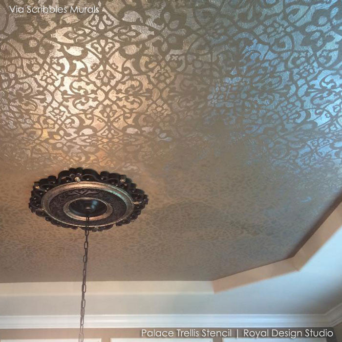 Trendy Detailed Wall Pattern - Palace Trellis Moroccan Wall Stencils for Painting - Royal Design Studio