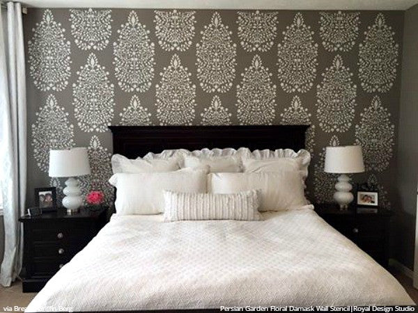 DIY Bedroom Makeover Large Damask Wall Stencils - Royal Design Studio