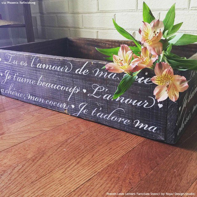 Painting Vintage Design on Wood - French Love Letters Furniture Stencils - Royal Design Studio