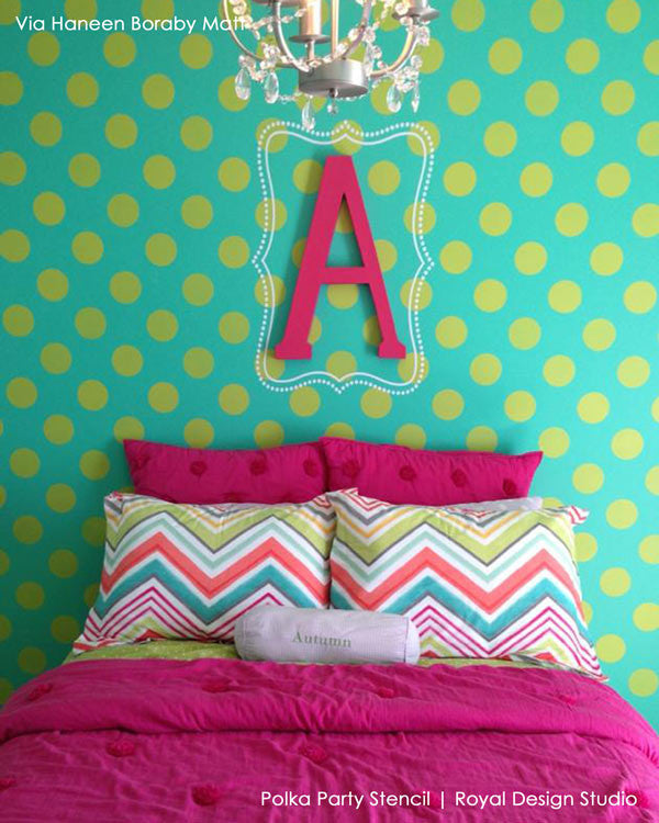 Paint your walls with cute polka dots and circle shapes - Royal Design Studio kids room and nursery wall stencils