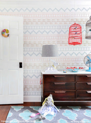 Colorful Girls Room Nursery Decor Large Lace Tribal Wall Stencils - DIY Wallpaper - Young House Love and Royal Design Studio