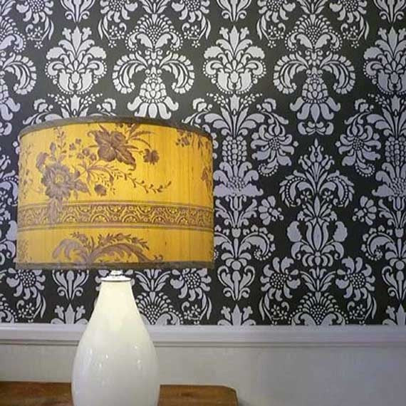 Stenciled Accent Wall with Delicate Floral Wall Stencils - Royal Design Studio