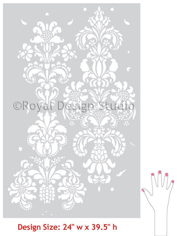 Delicate Floral Wall Stencils, Large Damask Wall Stencils for Painting - Royal Design Studio