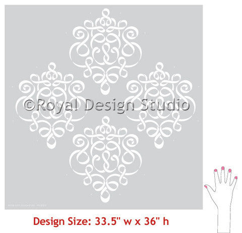 Allover Damask Ribbon Furniture Stencils for Painting Furniture with Chalk Paint - Royal Design Studio