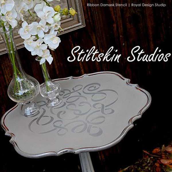 Allover Damask Ribbon Furniture Stencils for Painting Furniture with Chalk Paint - Royal Design Studio