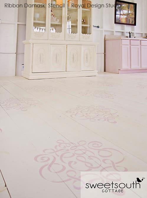 Allover Damask Ribbon Wall Stencils for Painting with Chalk Paint - Royal Design Studio